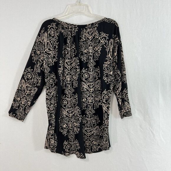 Lucky Brand Plus Size 2X Top Black Floral Boho Popover Peasant Dark Romantic - Picture 7 of 9